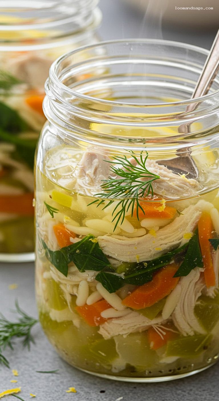 Greek Lemon Chicken Orzo Soup-in-a-Jar – Closeup