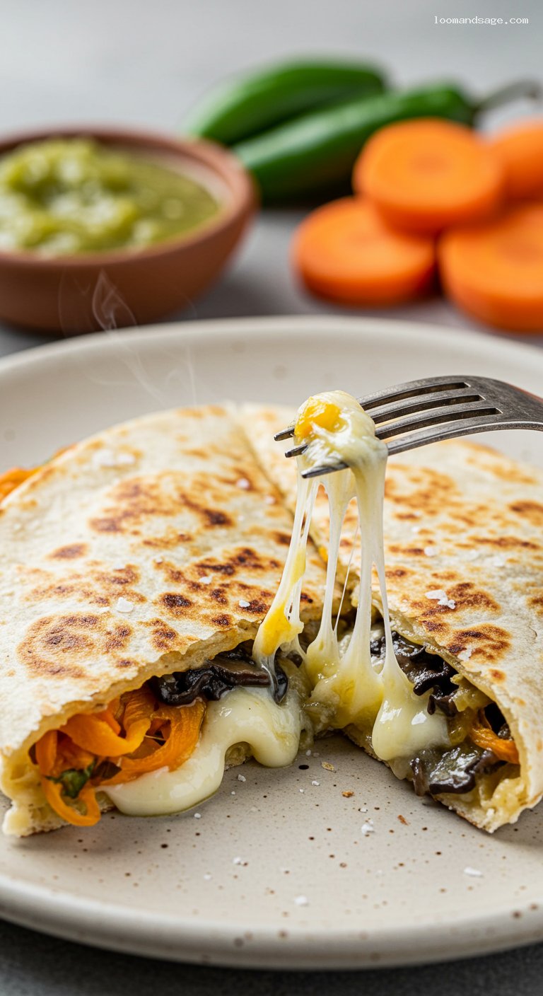 Griddled Quesadillas with Oaxaca Cheese and Salsa – Closeup