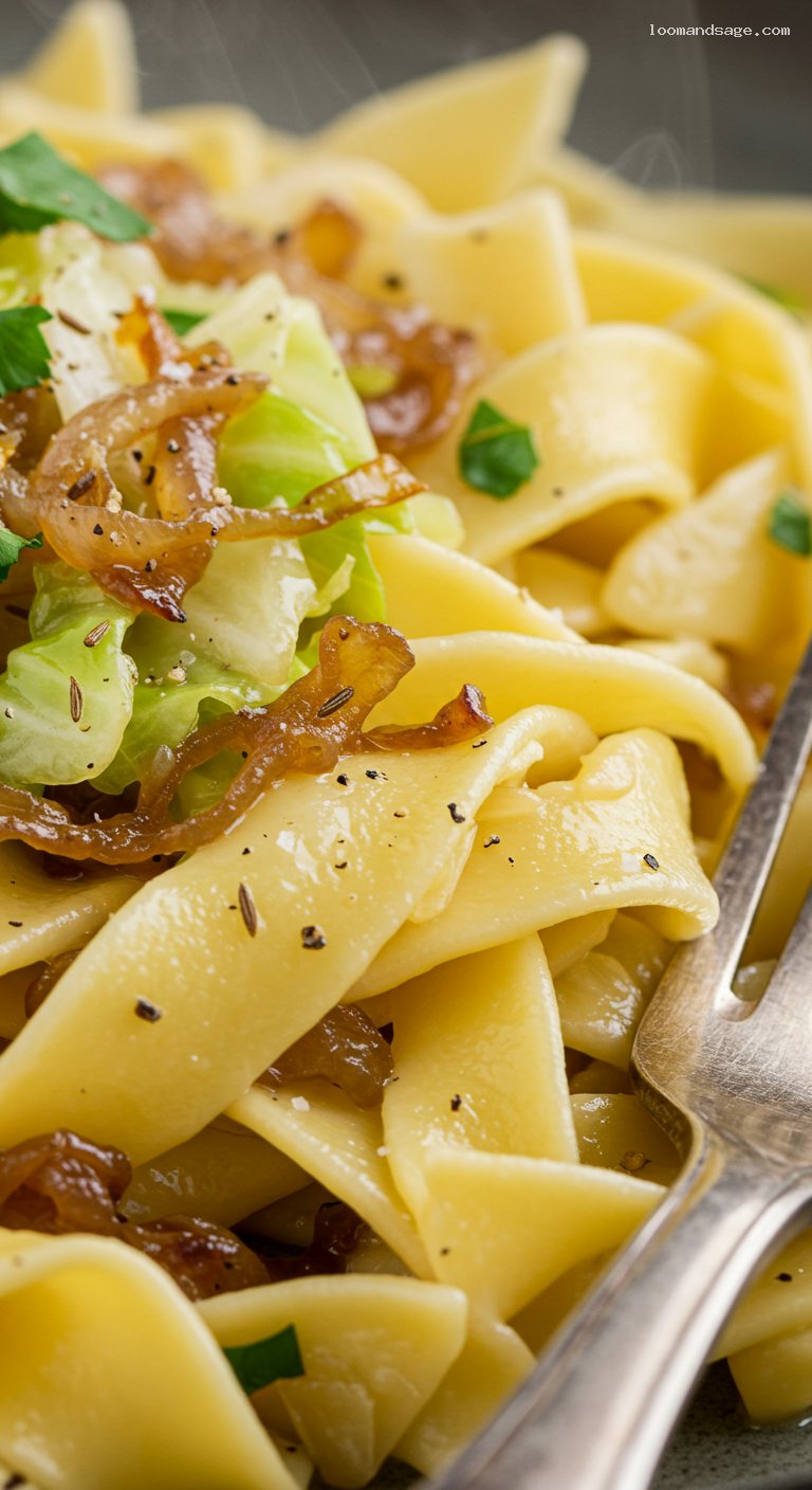 Haluski-Style Buttered Cabbage and Noodles – Closeup