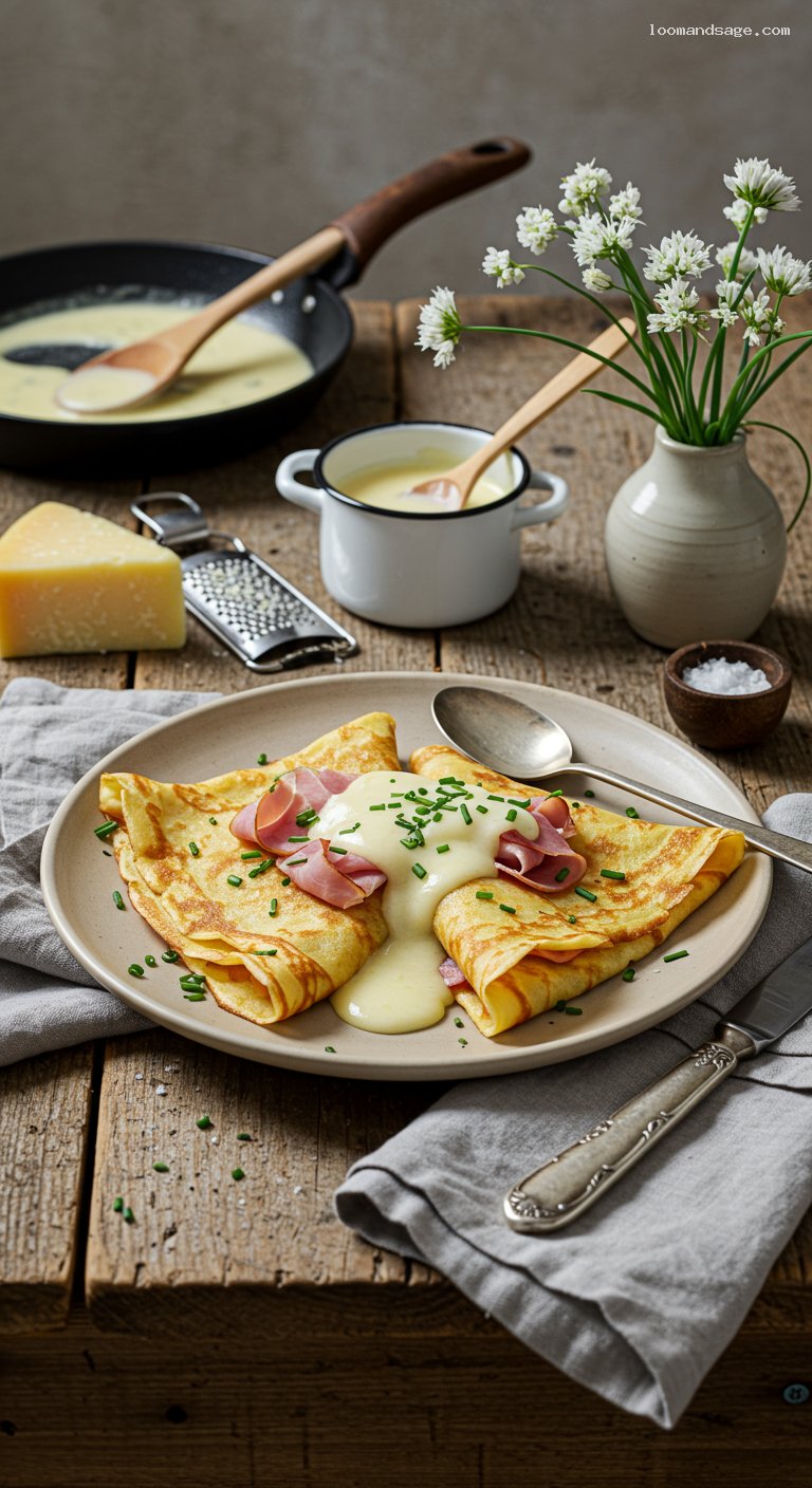 Ham and Gruyère Crêpes with Silky Béchamel