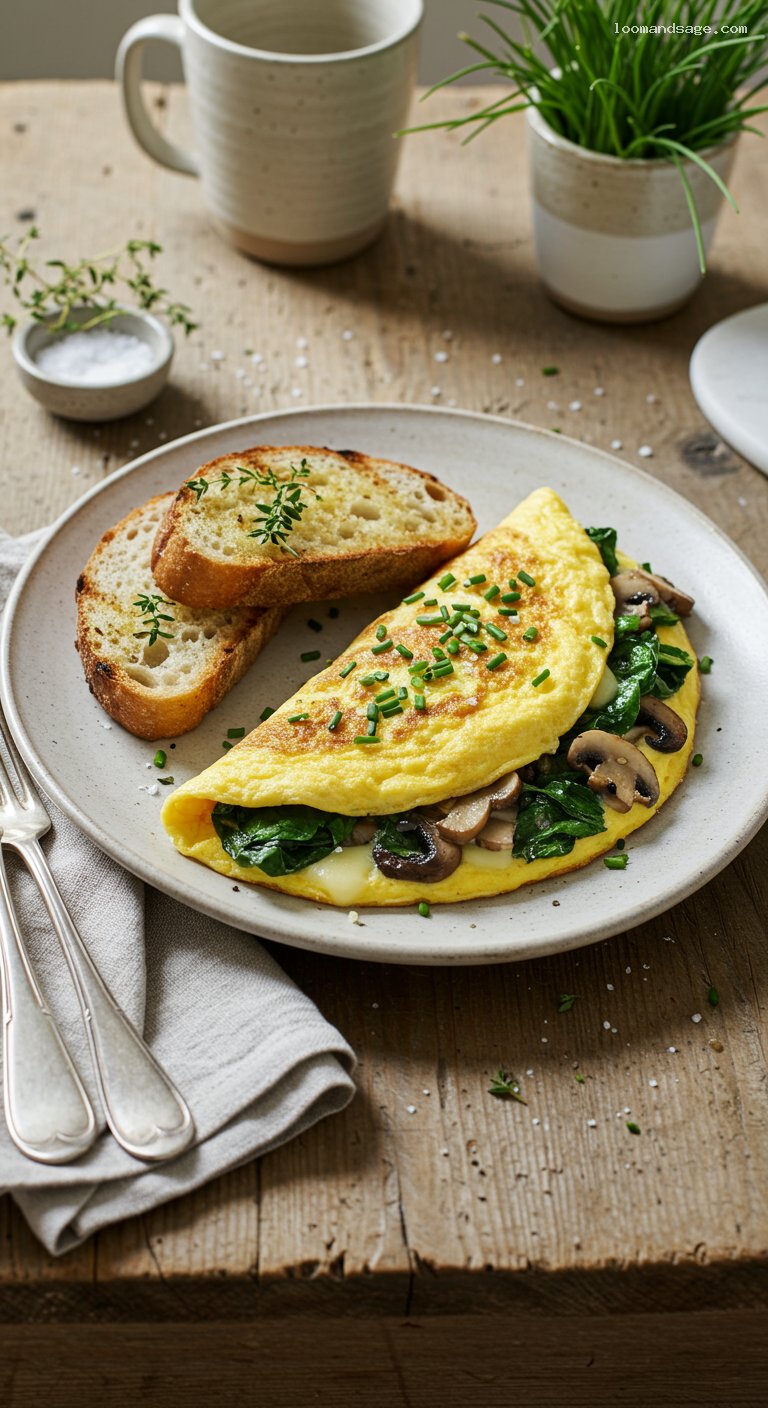 Herbed Spinach Mushroom Omelette with Melty Swiss