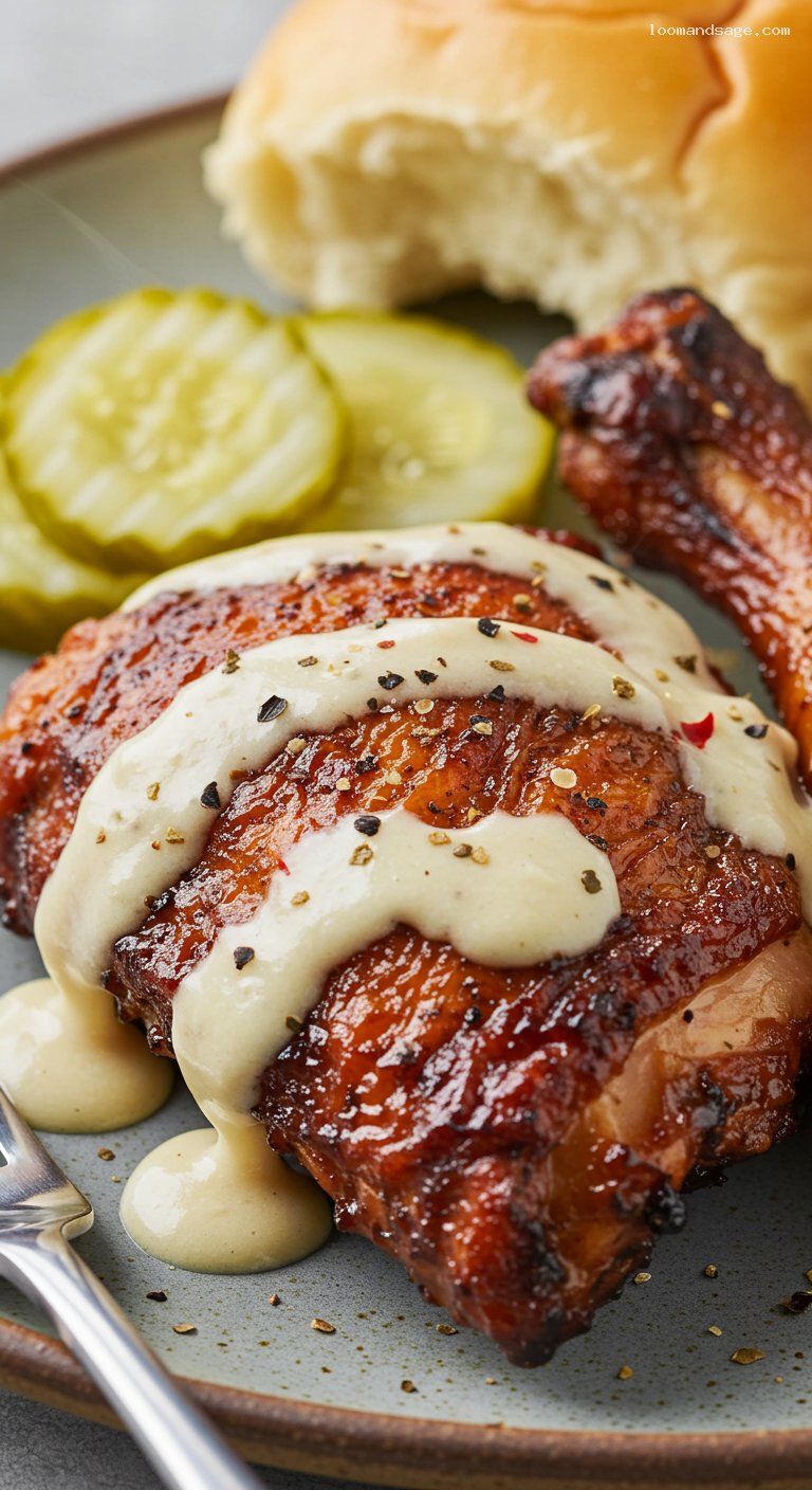 Hickory-Smoked Chicken with Alabama White Sauce – Closeup