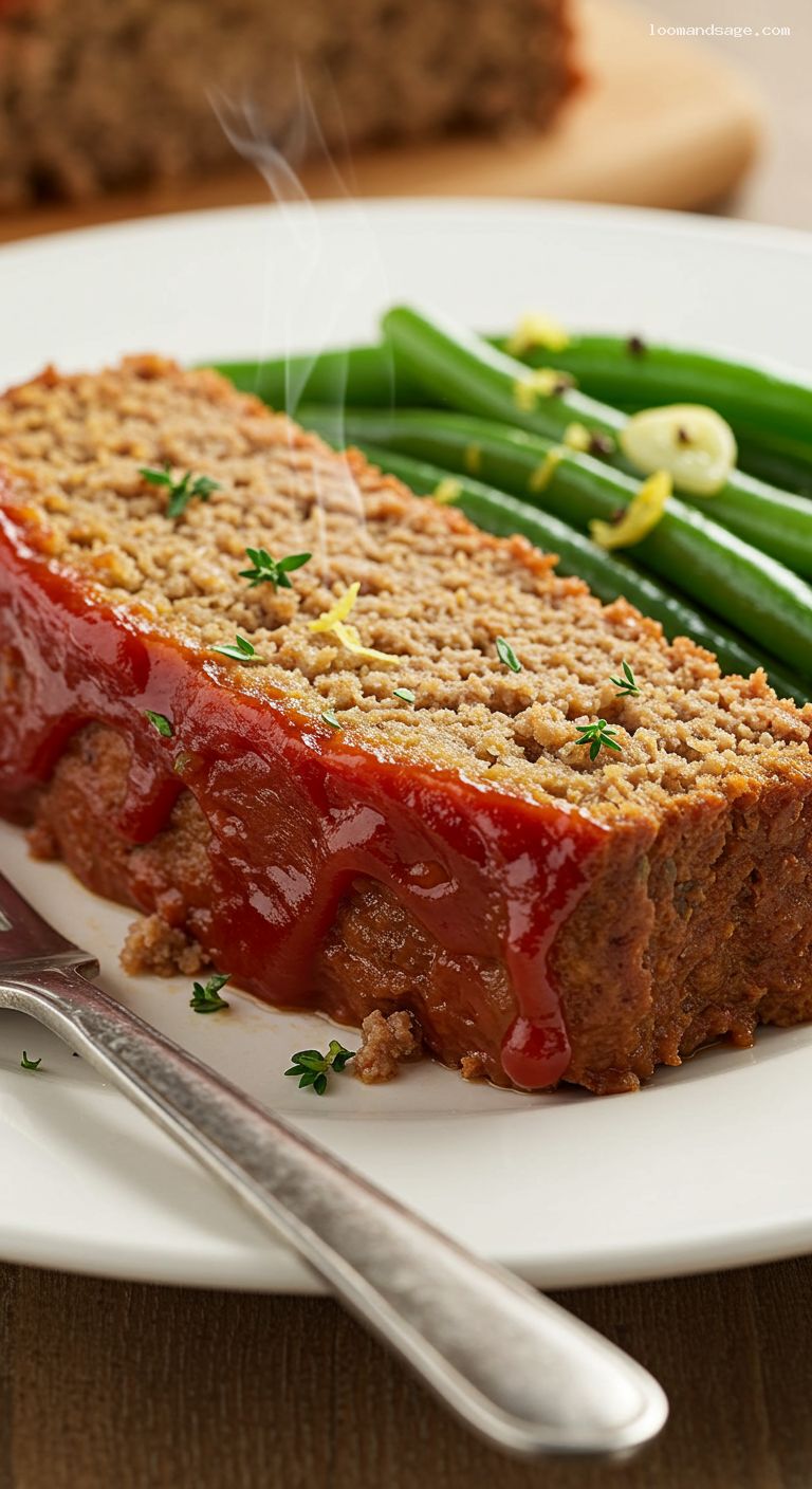 Homestyle Meatloaf with Sweet-Tangy Ketchup Glaze – Closeup