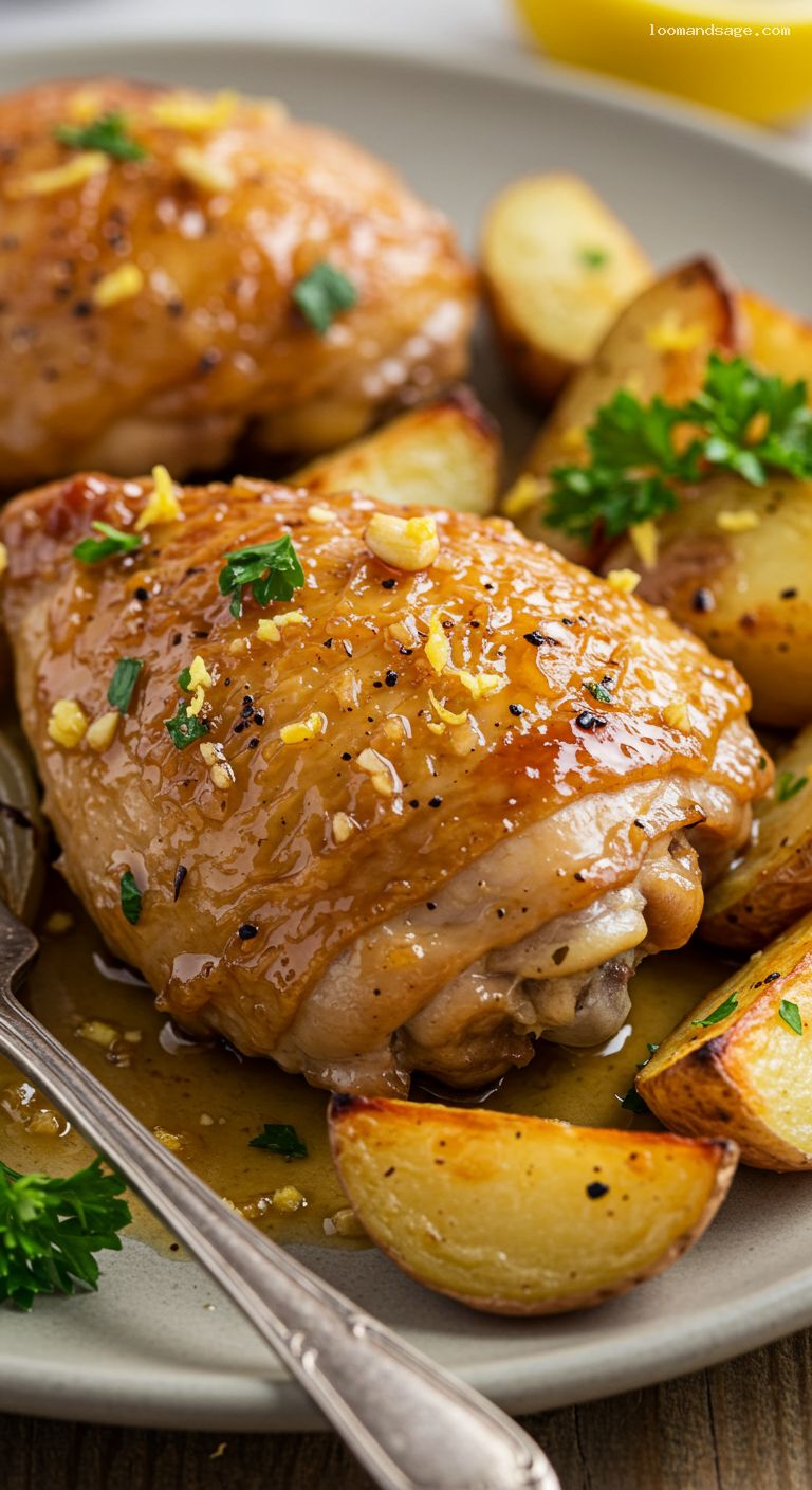 Honey-Garlic Roasted Chicken Thighs with Potatoes – Closeup