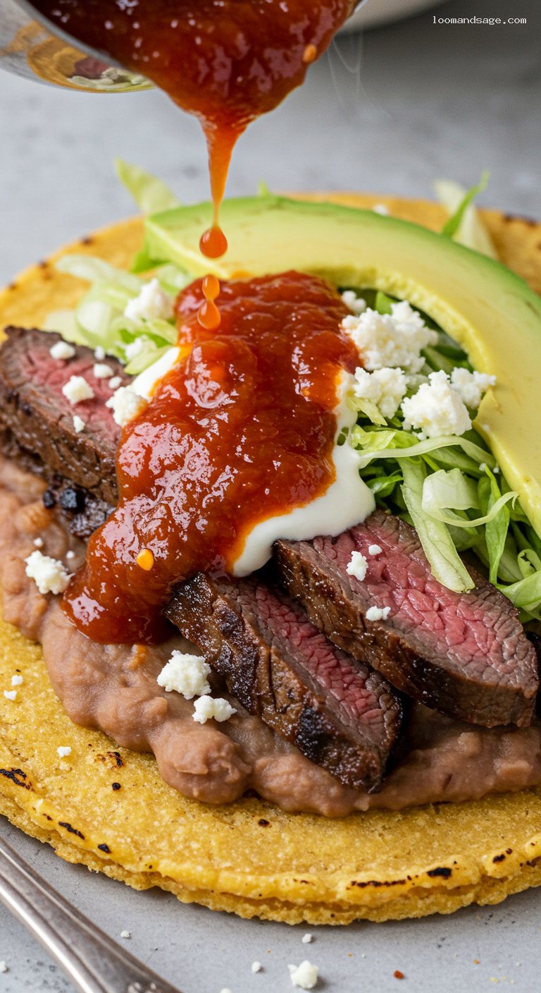 Huaraches con Bistec with Salsa Roja – Closeup