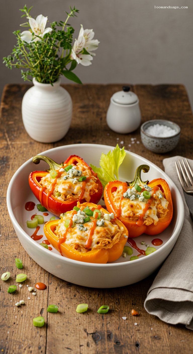 Keto Buffalo Chicken Stuffed Peppers