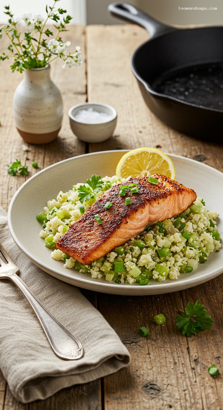 Keto Cajun Blackened Salmon with Dirty Cauliflower Rice