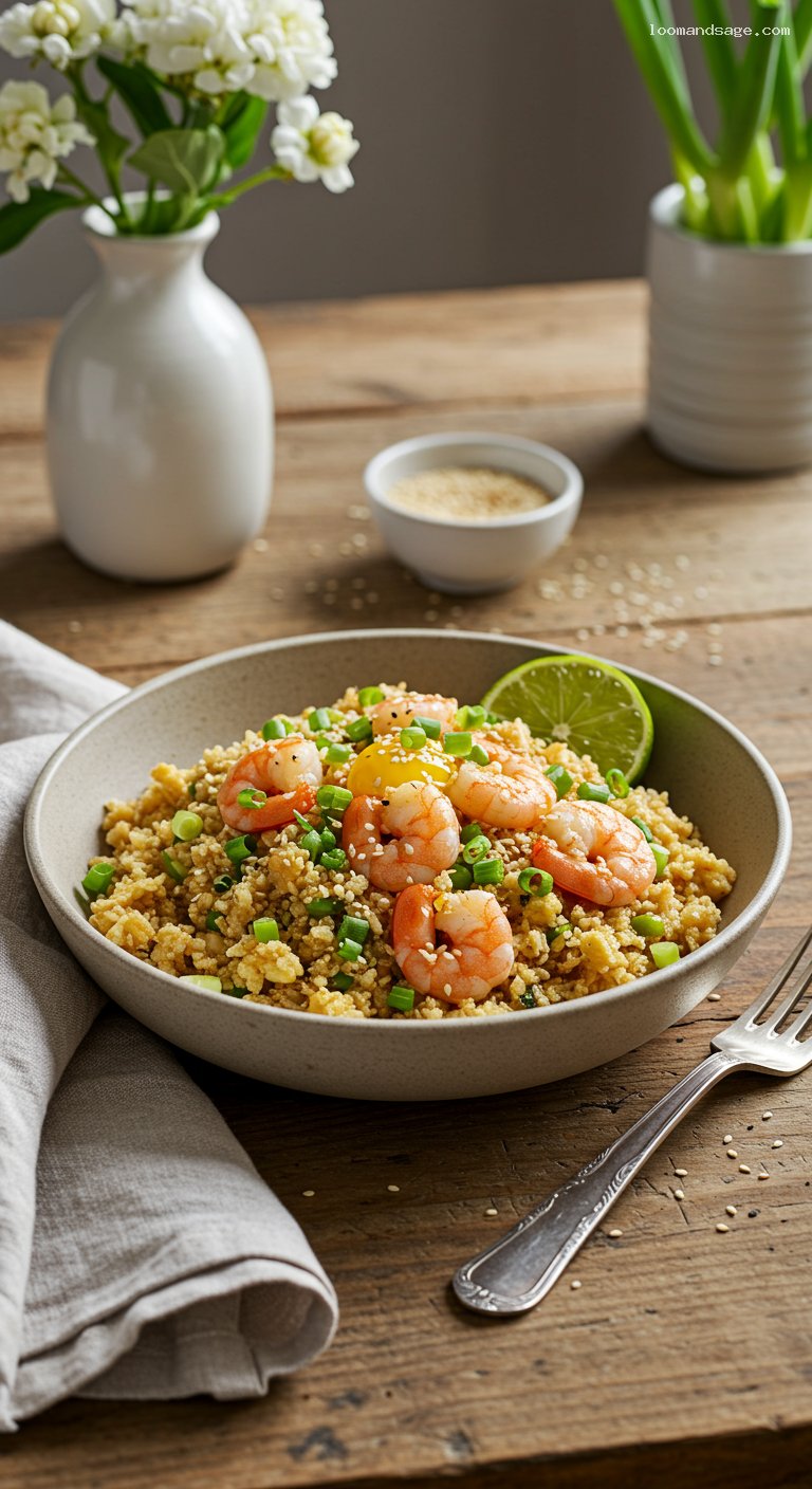 Keto Cauliflower Fried Rice with Eggs and Shrimp