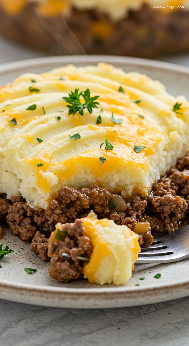 Keto Cauliflower Mash Shepherd’s Pie with Golden Cheesy Top – Closeup