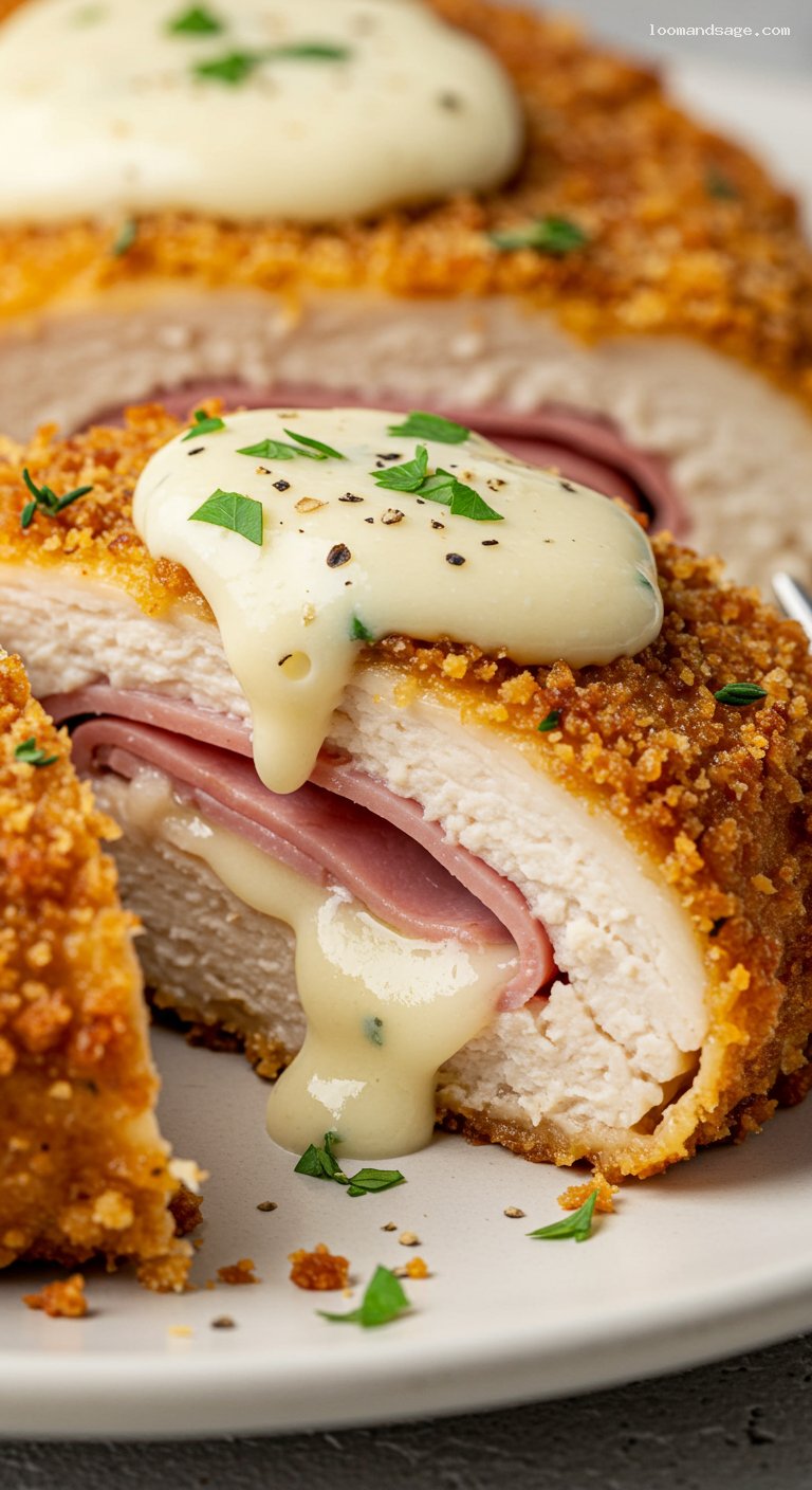 Keto Chicken Cordon Bleu with Dijon Cream – Closeup