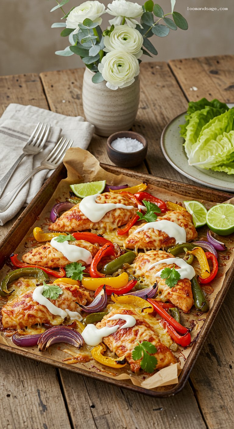 Keto Chicken Fajita Sheet Pan Bake with Lime Crema