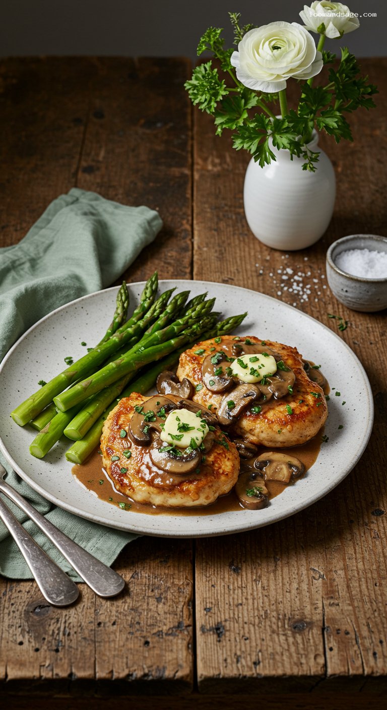 Keto Chicken Marsala with Creamy Mushroom Sauce and Asparagus
