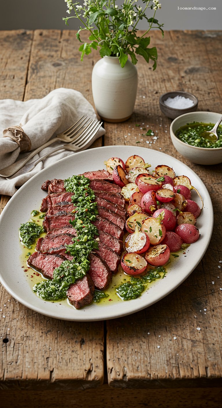 Keto Chimichurri Steak with Roasted Radishes