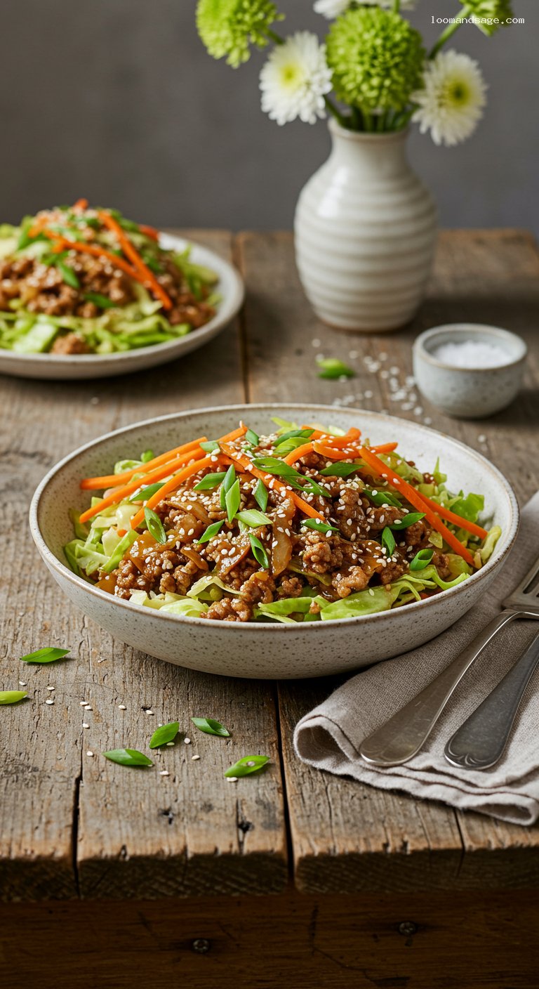 Keto Egg Roll in a Bowl with Pork and Cabbage