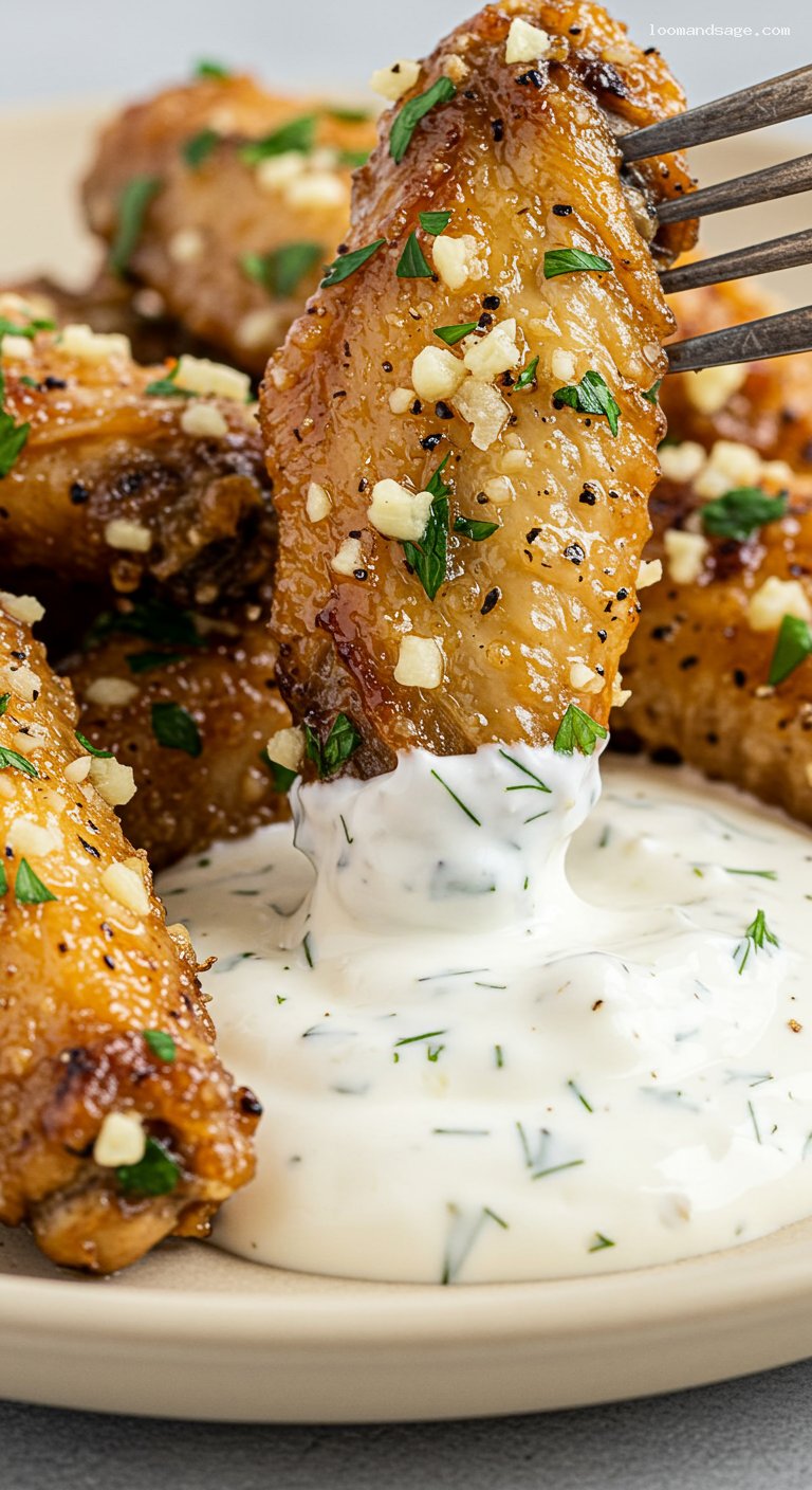 Keto Garlic-Parmesan Oven-Crisped Wings with Ranch – Closeup