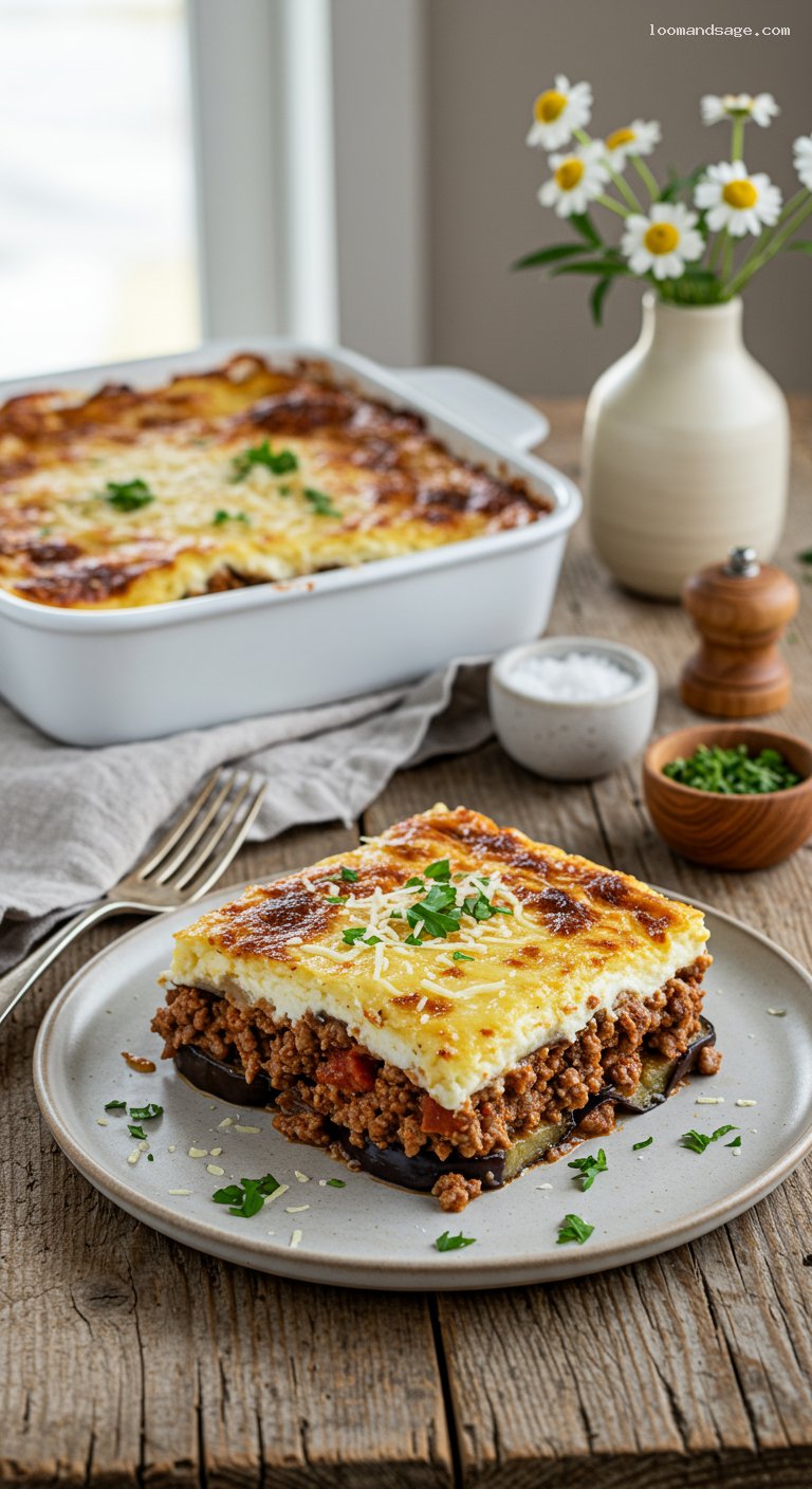 Keto Greek Moussaka with Eggplant and Lamb