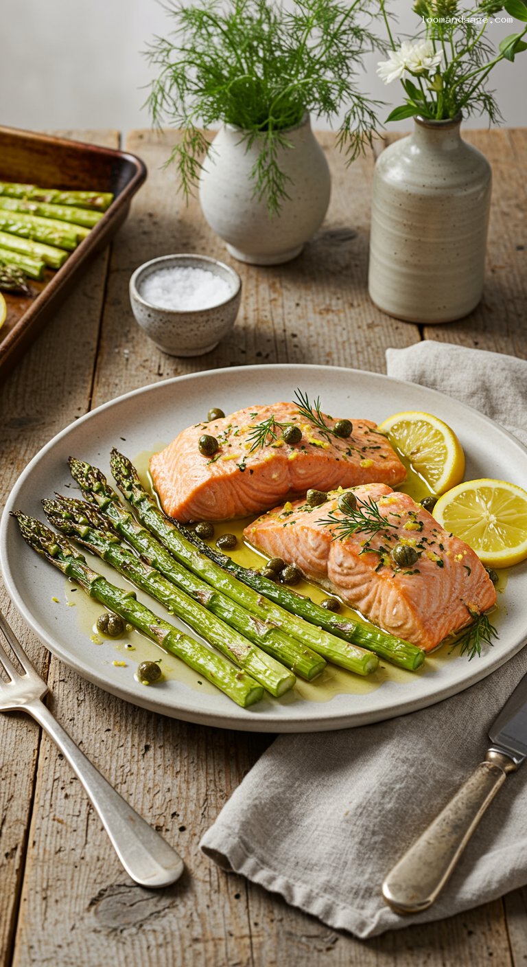 Keto Lemon-Dill Butter Salmon Sheet Pan with Asparagus
