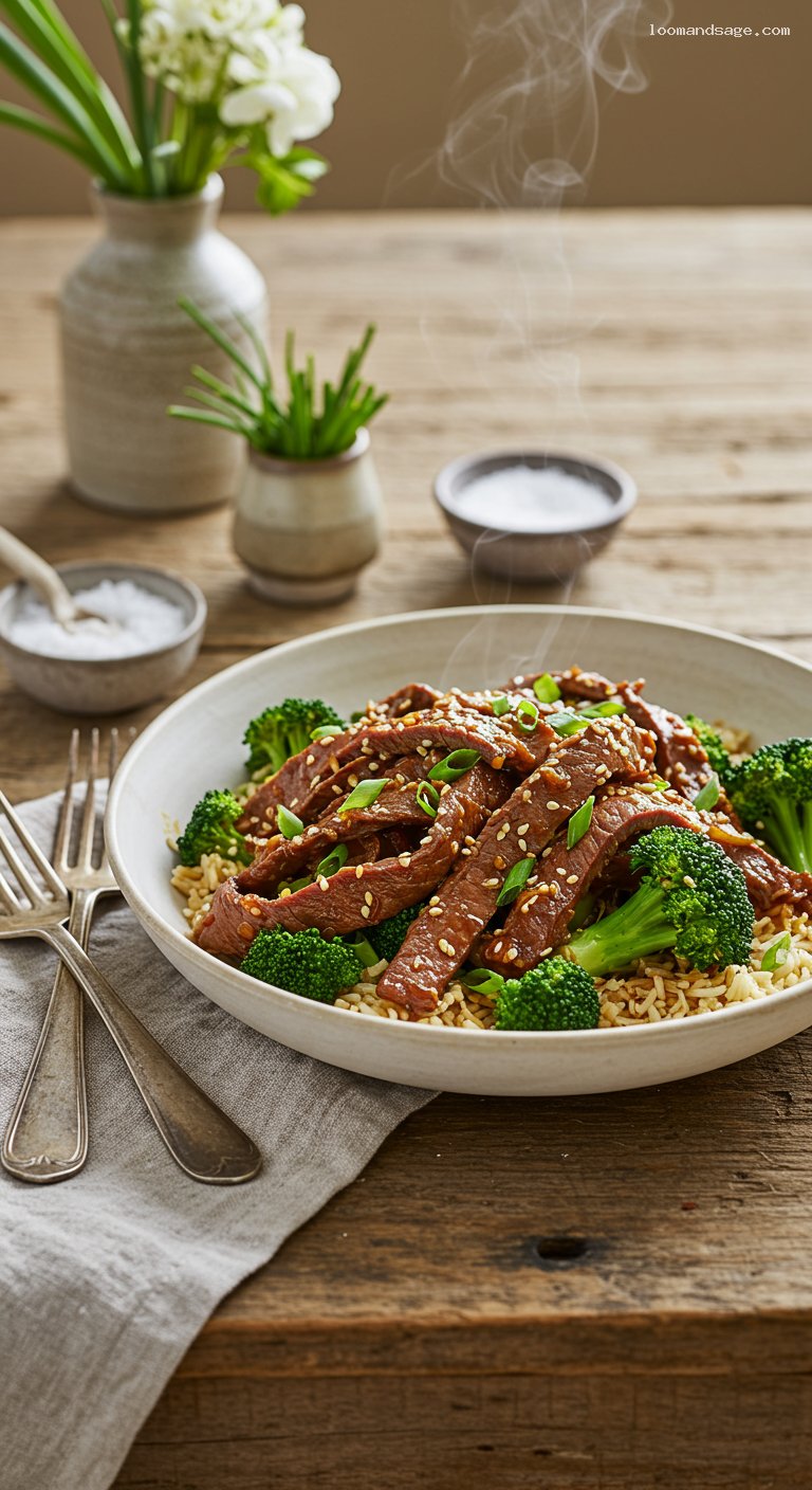 Keto Mongolian Beef with Scallions and Broccoli