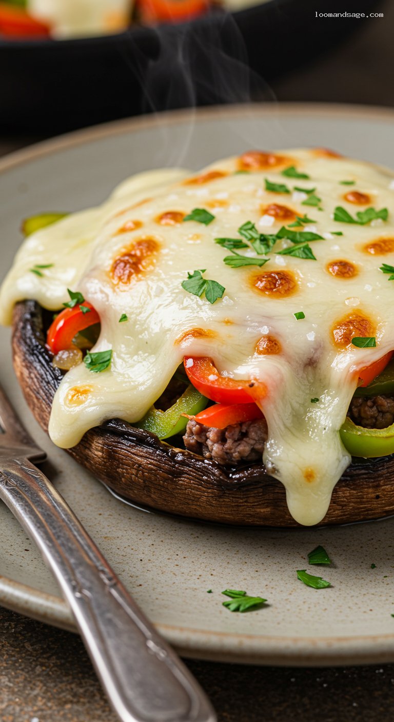 Keto Philly Cheesesteak Portobello Mushrooms – Closeup