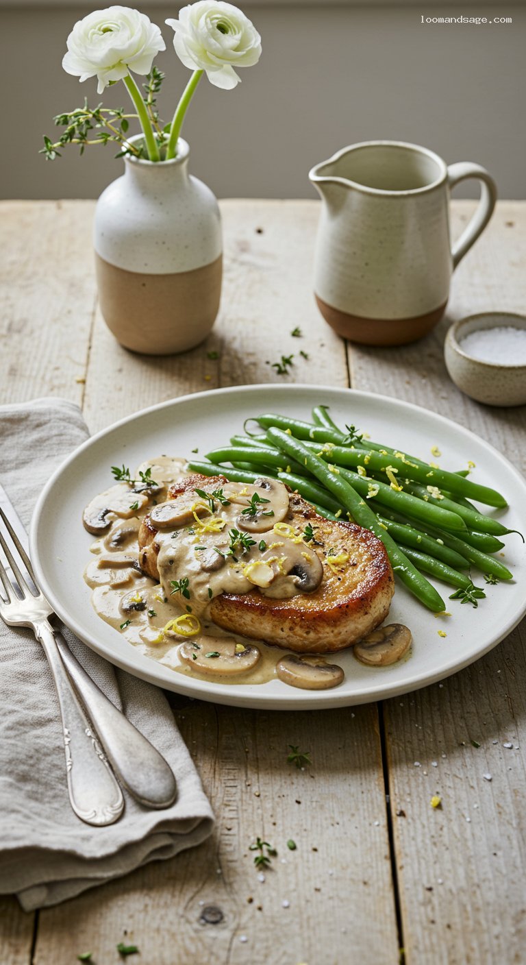 Keto Pork Chops with Creamy Thyme Mushroom Sauce