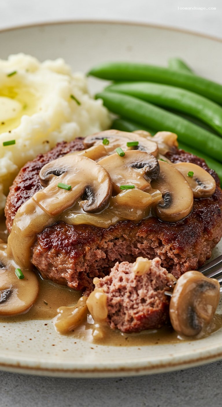 Keto Salisbury Steak with Mushroom Gravy – Closeup