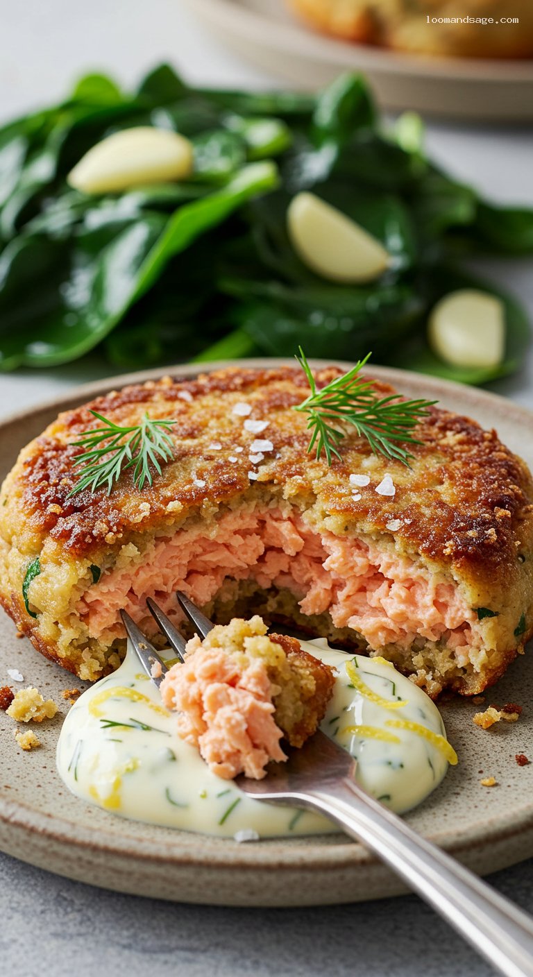 Keto Salmon Cakes with Lemon-Dill Aioli – Closeup