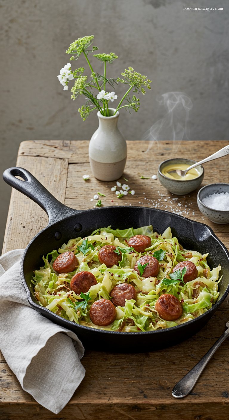 Keto Sausage and Cabbage Skillet with Dijon Cream