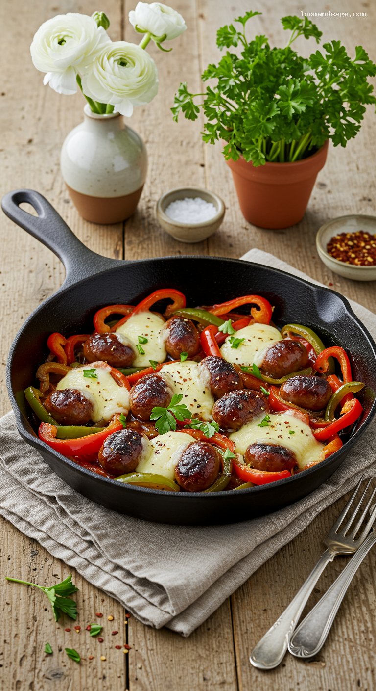 Keto Sausage and Peppers Skillet with Provolone