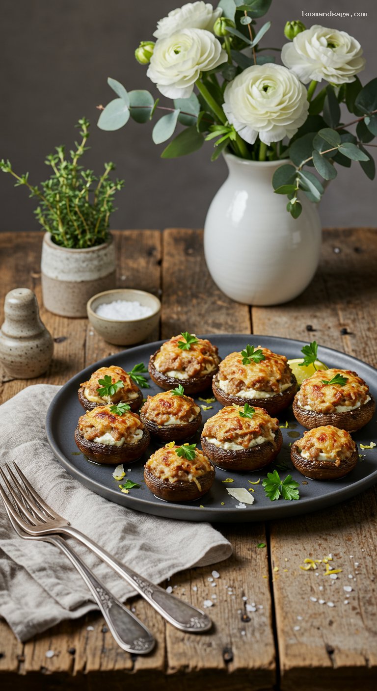 Keto Sausage-Stuffed Mushrooms with Creamy Parmesan