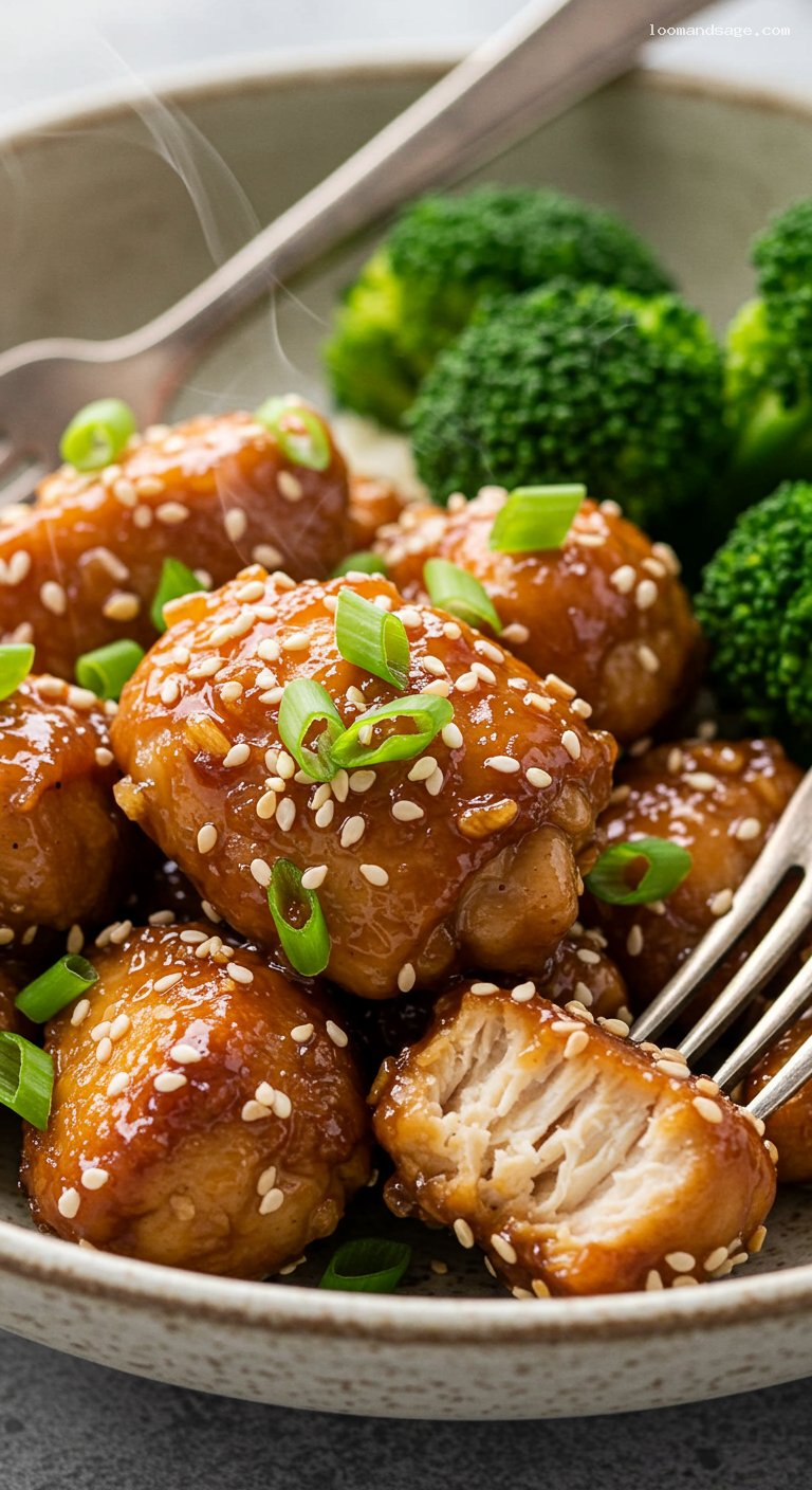 Keto Sesame Chicken with Ginger-Garlic Glaze – Closeup