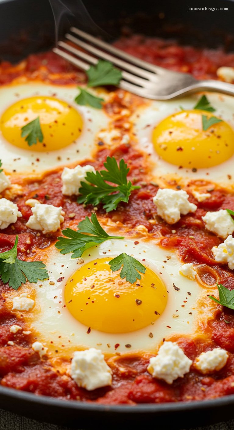 Keto Shakshuka with Feta and Avocado – Closeup