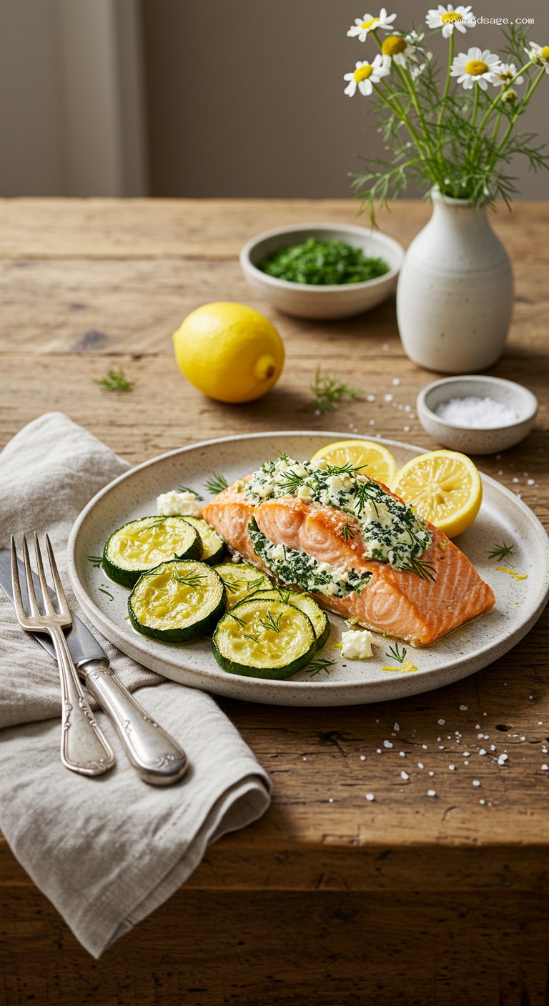 Keto Spinach-Feta Stuffed Salmon with Lemon Zucchini