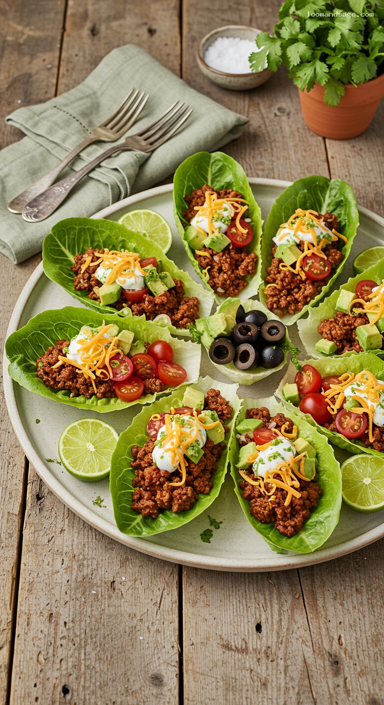 Keto Taco Salad Lettuce Cups with Lime Crema