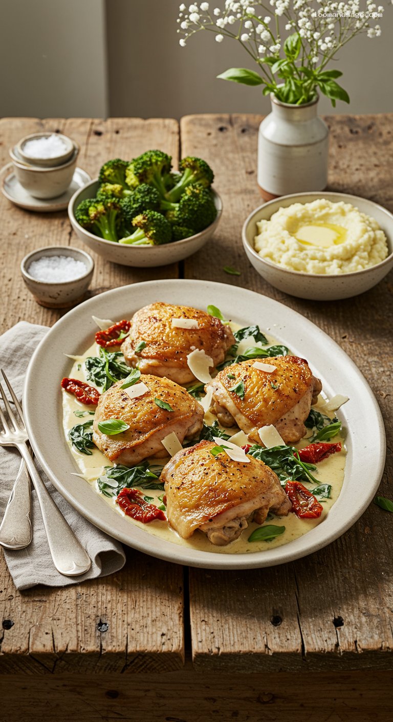 Keto Tuscan Garlic Chicken Thighs with Creamy Spinach Sauce