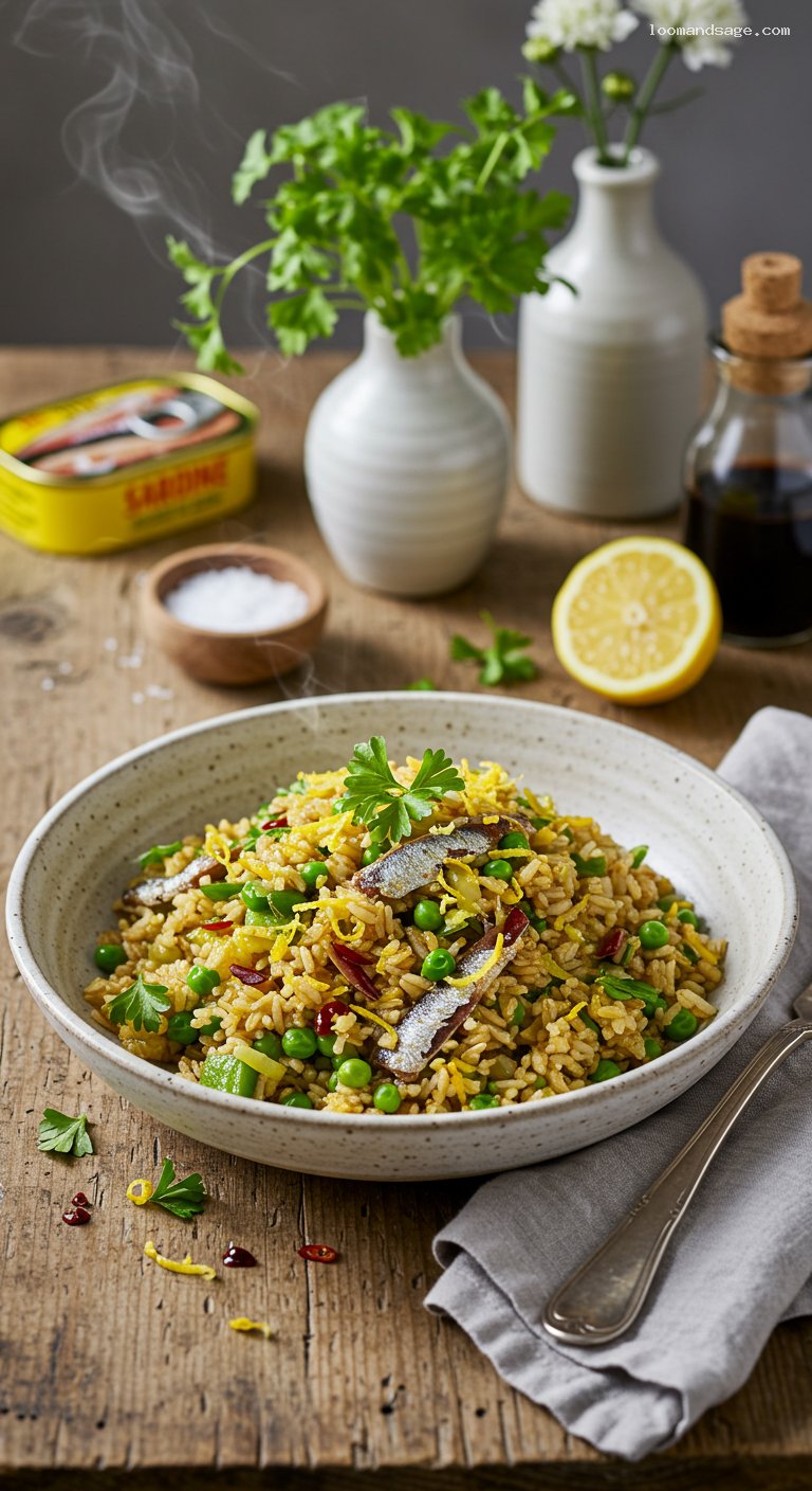 Lemon-Parsley Sardine Fried Rice with Chili Oil