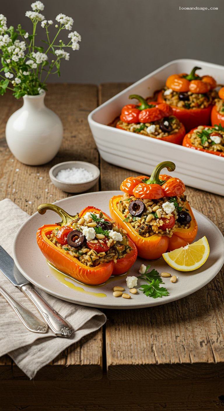 Mediterranean Stuffed Peppers with Herbed Rice and Feta