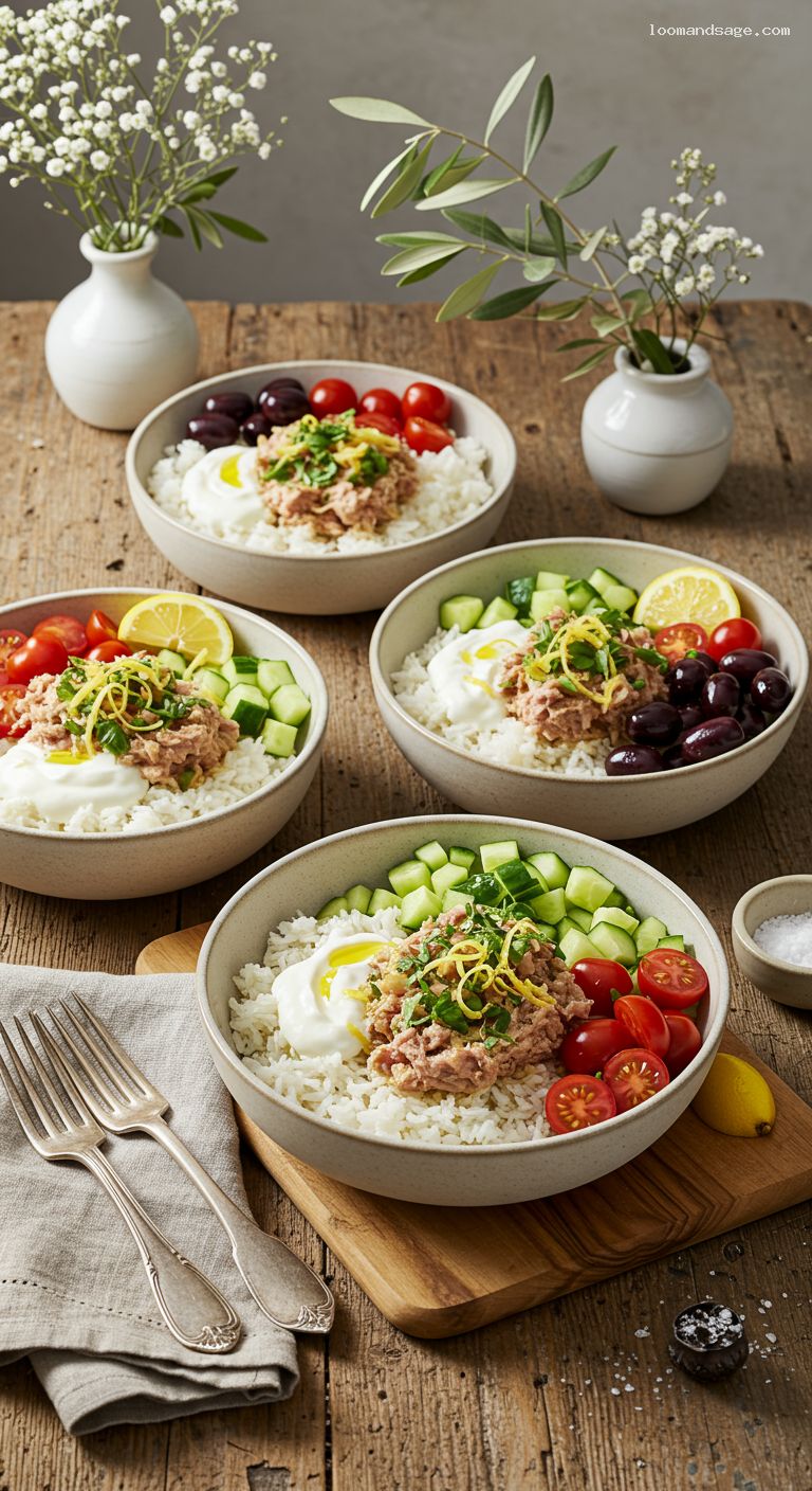 Mediterranean Tuna Rice Bowls with Tahini Yogurt