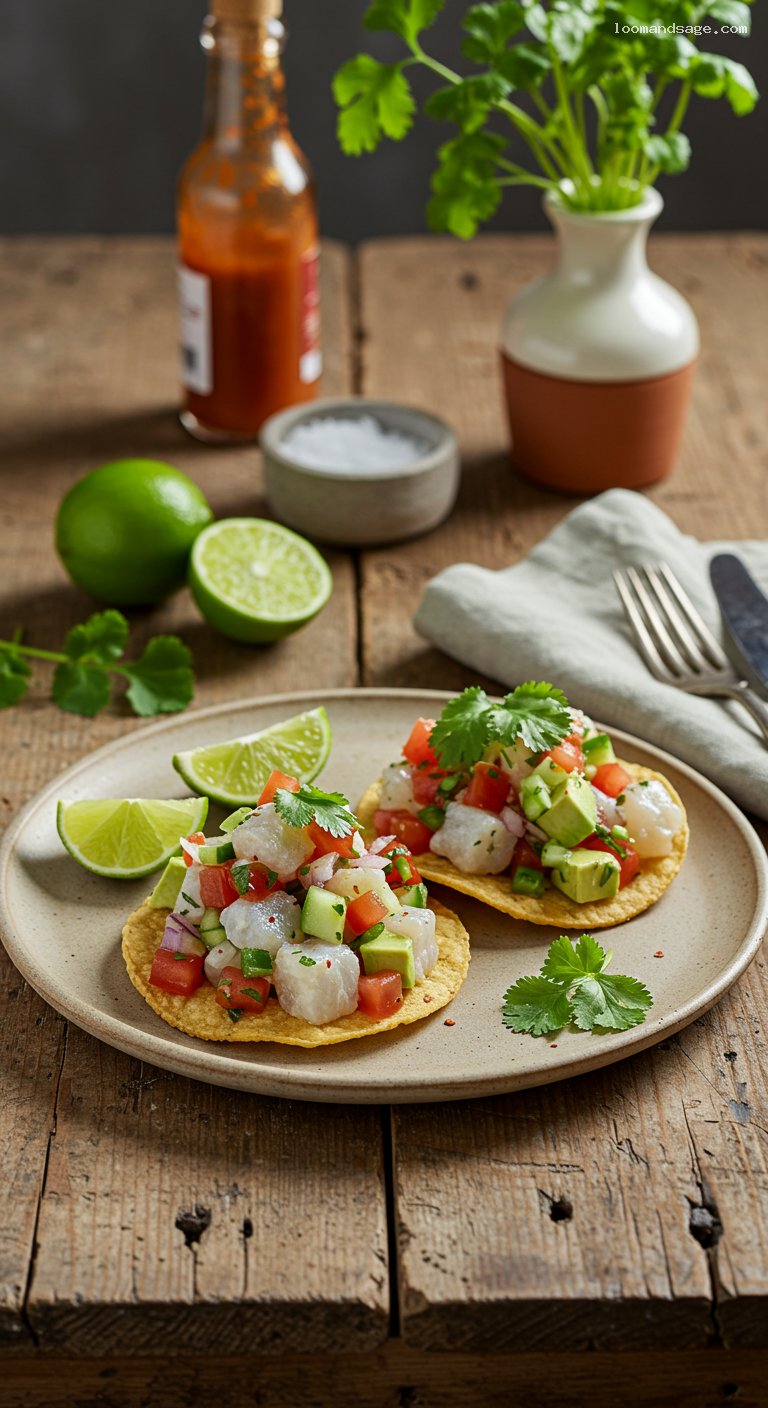 Mexican Fish Ceviche Tostadas with Avocado