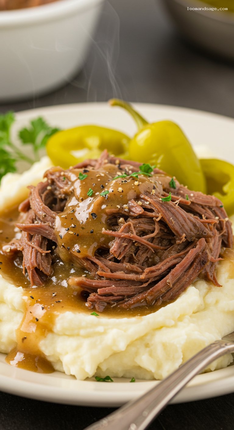 Mississippi Pot Roast with Pepperoncini and Au Jus – Closeup