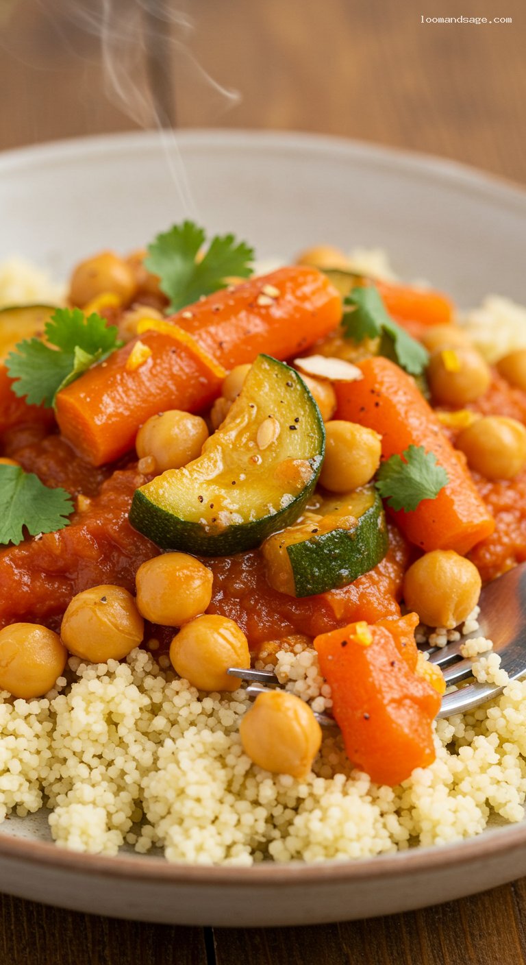 Moroccan Vegetable Tagine with Couscous – Closeup