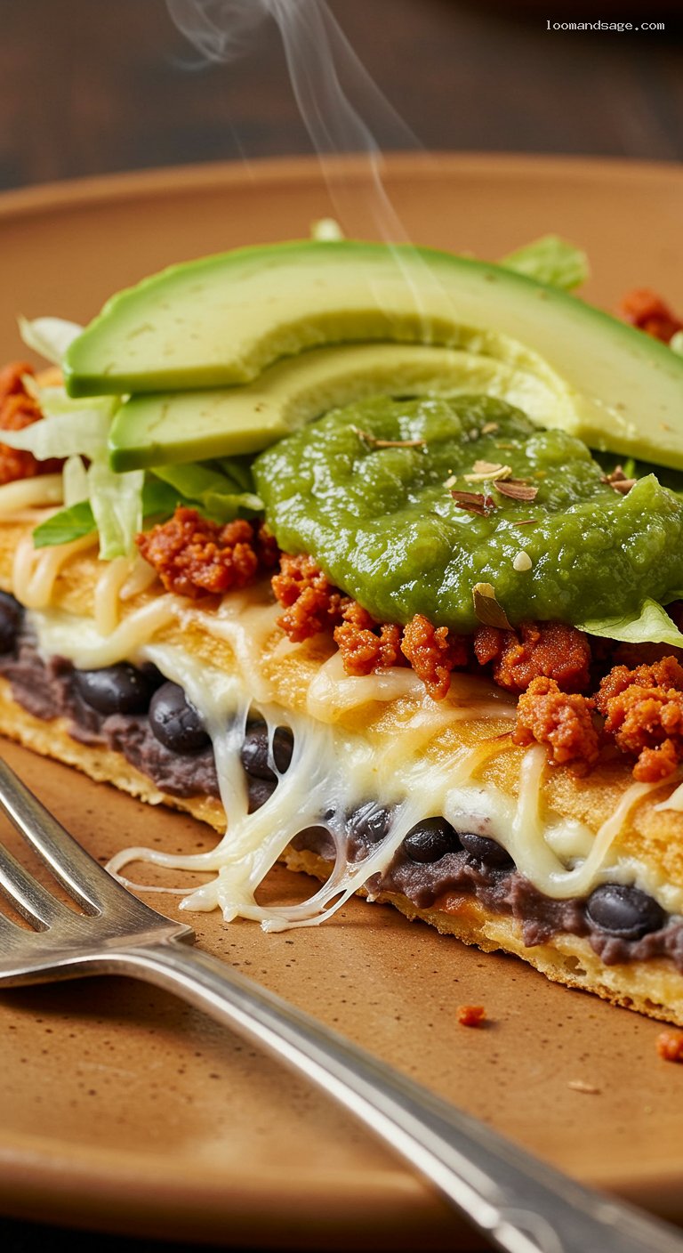 Oaxacan Tlayuda with Beans, Tasajo, and Oaxaca Cheese – Closeup