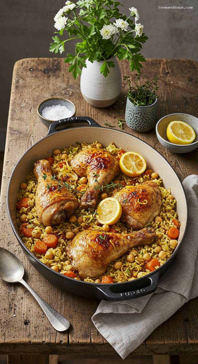 One-Pan Lemon-Herb Chicken With Garlicky Chickpea Pilaf