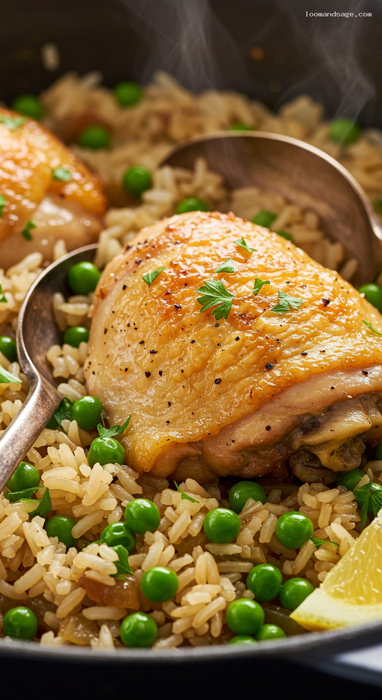 One-Pot Chicken and Rice with Peas – Closeup