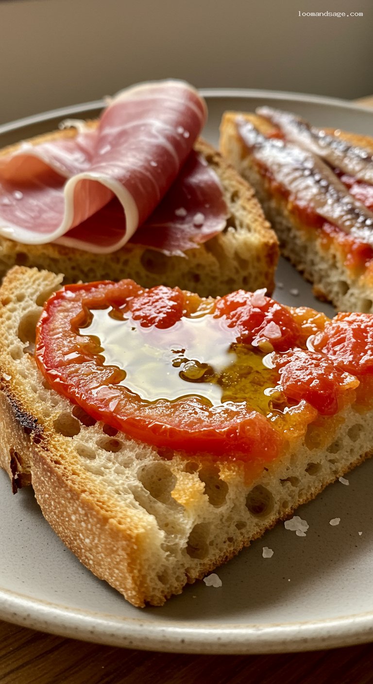 Pan Con Tomate with Olive Oil and Sea Salt – Closeup