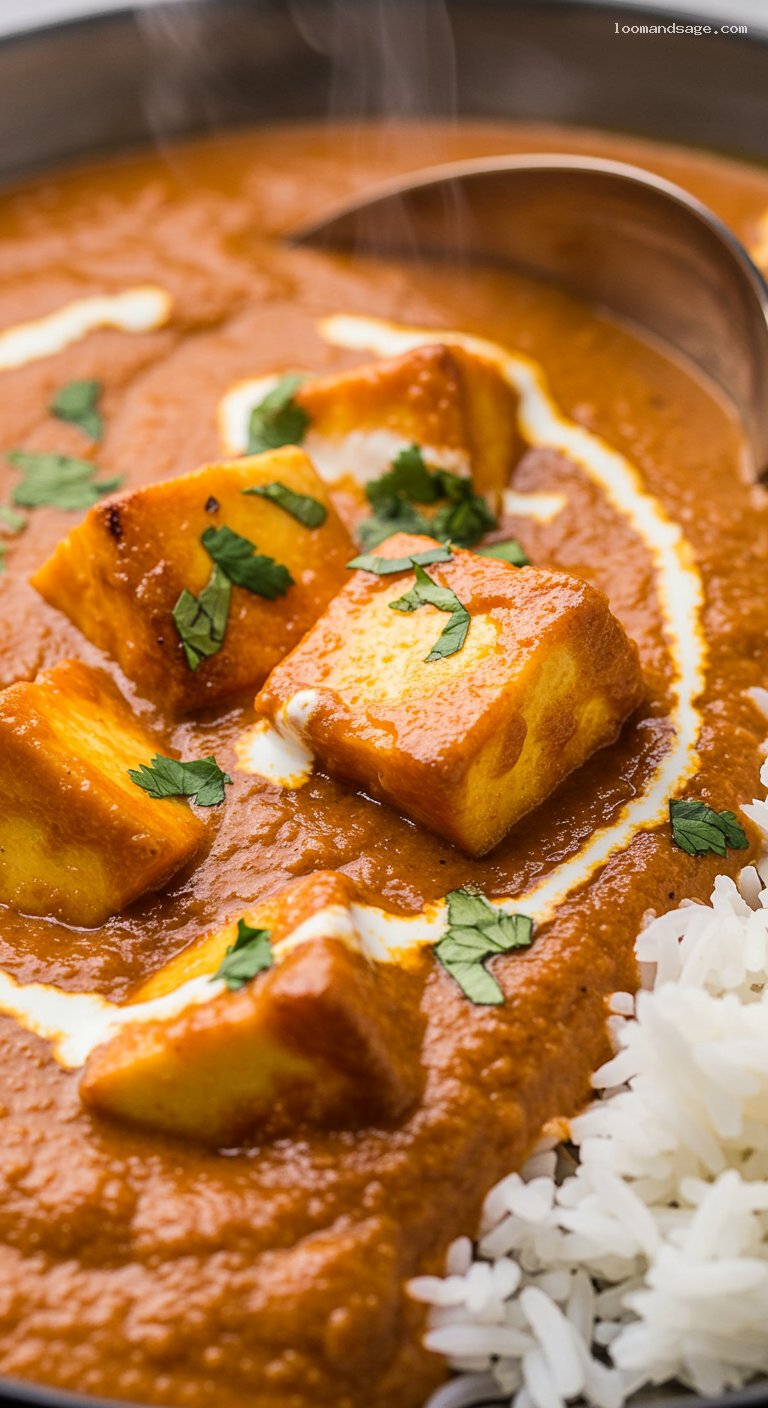 Paneer Tikka Masala with Silky Tomato Cream Gravy – Closeup