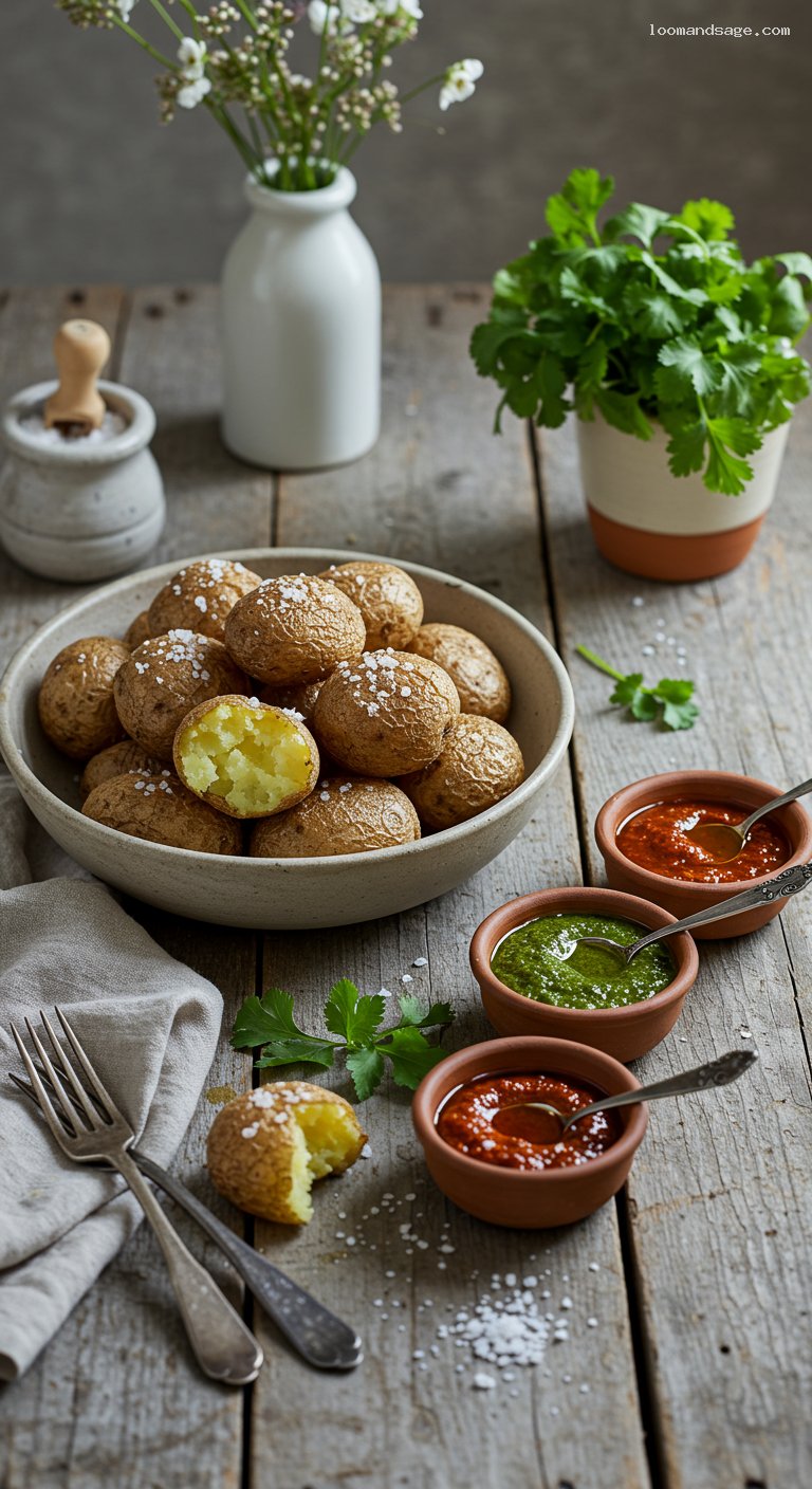 Papas Arrugadas with Mojo Rojo and Mojo Verde