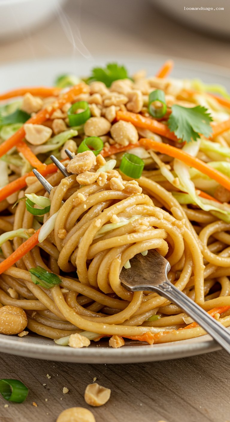 Peanut Ramen Slaw Noodles with Crunchy Cabbage – Closeup