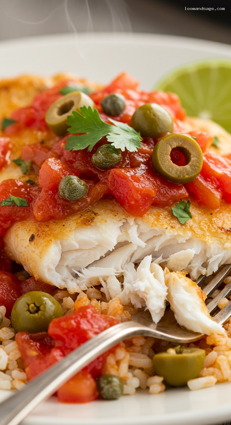 Pescado a la Veracruzana with Olives and Capers – Closeup