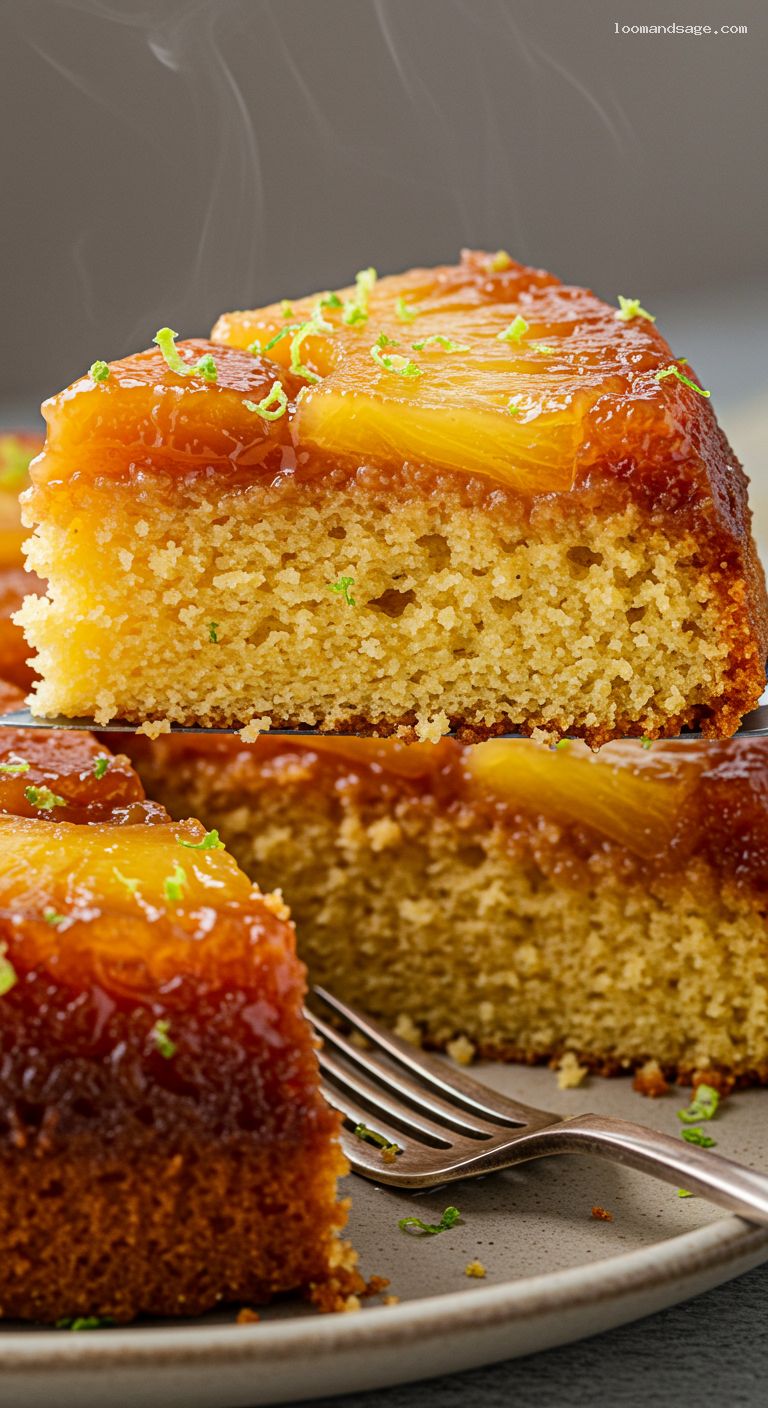 Pineapple Upside-Down Cornmeal Cake with Rum Glaze – Closeup