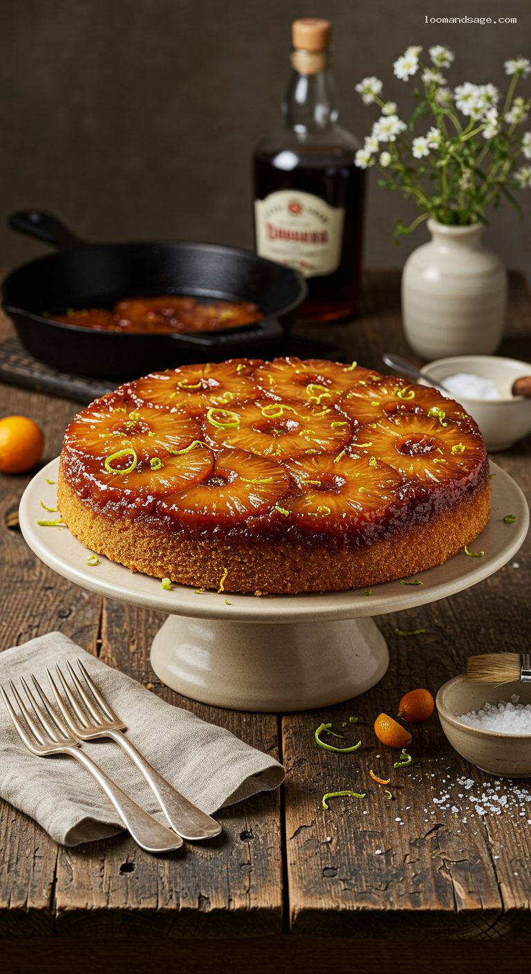 Pineapple Upside-Down Cornmeal Cake with Rum Glaze